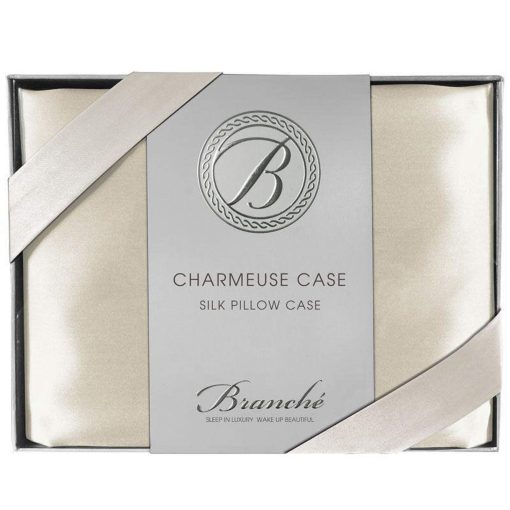 Funda para almohada Branche Beauty Sleep Charmeuse | Funda de almohada de seda para piel y cabello saludables | Reina/Estandar - 20" x 28" / 51 x 71 cm | Crema