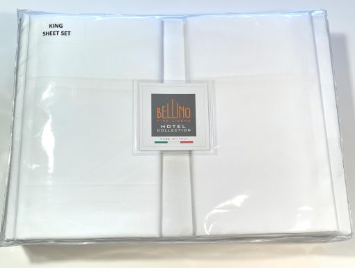 Juego de Sabanas de 4 Piezas 200tc de la Coleccion de Lujo Portofino & Bellino Italy en Algodon 100%-Calidad de Hotel Percale Crisp & Moisture-Wicking Light Bedding (King (Estandar E.U.), Bellino Simple Stitch), Blanco - Imagen 3