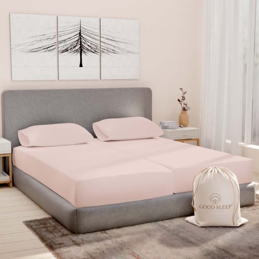 Juego de Sabanas Split King para Cama Ajustable de Algodon, Sabanas de Lujo, Sabanas de Algodon Egipcio de 1000 TC, Juego de Sabanas Split King de 5 Piezas 100% Algodon, Sabanas de Saten, 2 Ajustadas - Bolsillo Profundo de 16", Tono Rosa