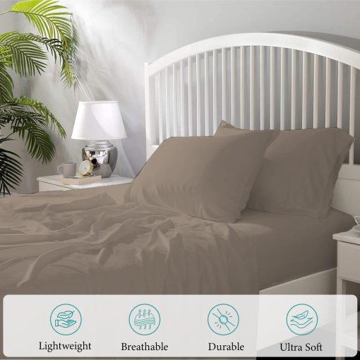 Juego de sabanas individuales Bunny's Home taupe de 1000 hilos de algodon egipcio de 4 piezas con bolsillo extra profundo de 17" - Juego de sabanas de lujo para cama individual de sateen - Imagen 3