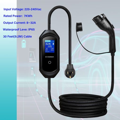 Cargador de Nivel 2 para Vehiculos Electricos 7KW 8-32 Amperios Portatil con Entrada NEMA 14-50 220-240V, Conector J1772 Compatible con Todos los Vehiculos Electricos - Imagen 2