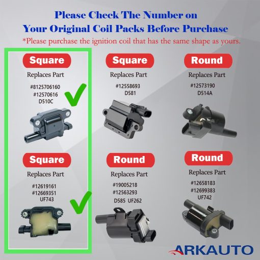 8PCS ARKAUTO IGNITION COIL ARK-IG743 UF413 UF743 12570616 12611424 12619161 12669351 PARA Cadillac Chevy GMC Pontiac G8 H3 Tahoe Yukon Silverado Savana Express Trailblazer Avalanche 5.3L 6.0L V8 - Imagen 2