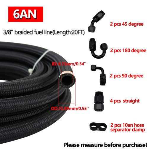 Kit de Linea de Combustible 3/8" 6AN 20FT Manguera de Nylon Trenzado de Acero Inoxidable CPE Kit de Accesorios de Linea de Combustible Universal - Imagen 4