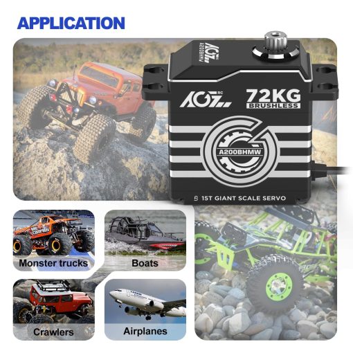 AGFRC 72KG Waterproof 1/6 RC-Servo-Motor de Alta Torque - 0.092Sec Alto Velocidad Brushless HV Engranaje Metalico Completo Direccion Digital Servo para Coche RC Escala 1/6 (A200BHMW) - Imagen 8