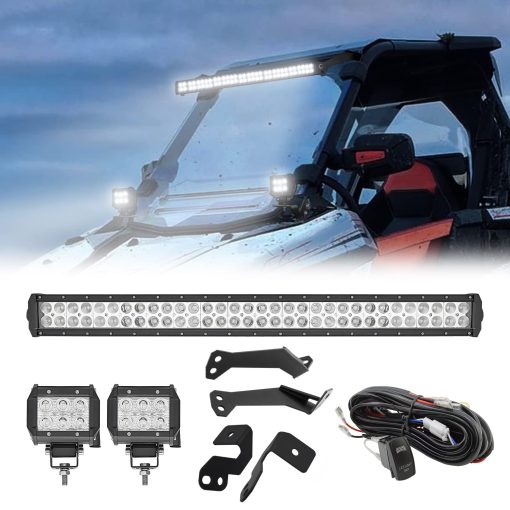 Barra de luz recta Dasen de 32" 18W con 4" LED Pod para montaje en la parte superior del techo del parabrisas A-Pillar Roll Bar Work Lights con soportes y kit de cableado compatible con Polaris RZR 900 1000