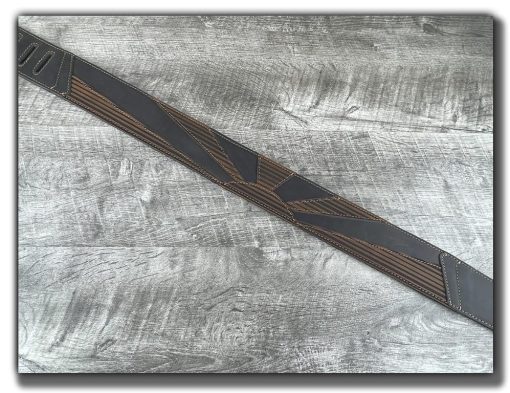 Correa de guitarra de cuero de grano completo Anthology Gear Haleakala para guitarras electricas, acusticas y bajos (ancho de 3", Aged Steel/Tobacco) - Imagen 2