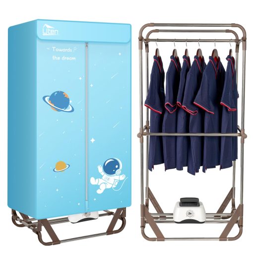 Secadora de Ropa Uten, Maquina de Secado de Ropa Electrica de 1500W con Temporizador, Armario de Secado de Ropa de 2 Niveles, Perchero Plegable y Secadora para Viajes, Apartamentos, RV, Hogar
