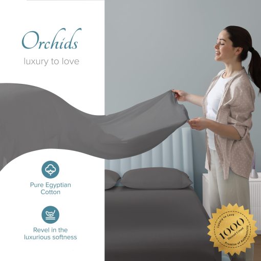 Juego de Sabanas Divididas para Cama Ajustable de Lino Carressa 100% Algodon Egipcio - 1000 Hilos 5 PC Top Split King para Cama Sleep Number, Sabanas Refrescantes, Se Ajusta a Colchon de hasta 18" - Gris Oscuro - Imagen 2