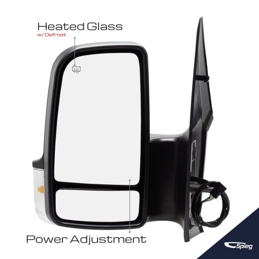 Espejo del lado del conductor Spieg MB1320114 para Dodge Freightliner Mercedes Sprinter 2008-2018 | Ensamblaje del espejo del lado izquierdo con ajuste de potencia, cristal calefactado y luz de senal de giro | Negro texturizado 6 Pines - Imagen 2