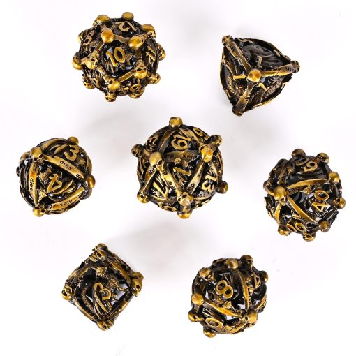 Set de dados de metal DND, UBEUCK 7PCS Dados de Craneo y Dragon de Metal DND para Dungeons & Dragons - Juego de Rol Multifacetico RPG de Metal (Dados dorados) - Imagen 2