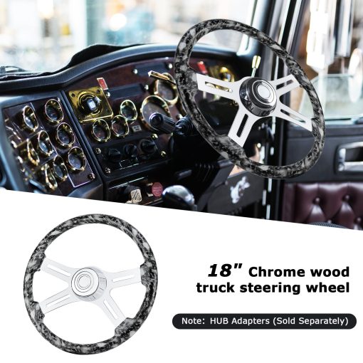 Volante de Camion de Madera Solida hidroimpresa de 18" con 4 Radios de Aluminio Cromado para Semirremolques, Camiones para Kenworth, Peterbilt, Volvo, Freightliner (blanco) - Imagen 4