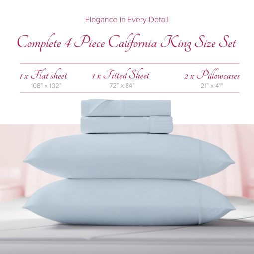 Juego de Sabanas 100% Algodon Egipcio Carressa Linen Tamano California King - 1200 Hilos 4 PC Sabanas California King Algodon Egipcio, Sabanas Satinadas Refrescantes, Sabanas de Alto Hilos California King - Azul Claro - Imagen 3