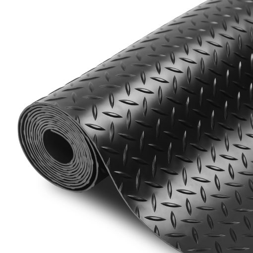 Tapete de Piso para Garaje de 4 x 8 pies Premium de SEAL, 2.8mm de Espesor Negro, Resistente Comercial de Grado Pesado para Estacionamiento de Carros, Carritos de Golf, Corredor de Piso Resistente al Agua/Manchas (Placa de Diamante Estampada)