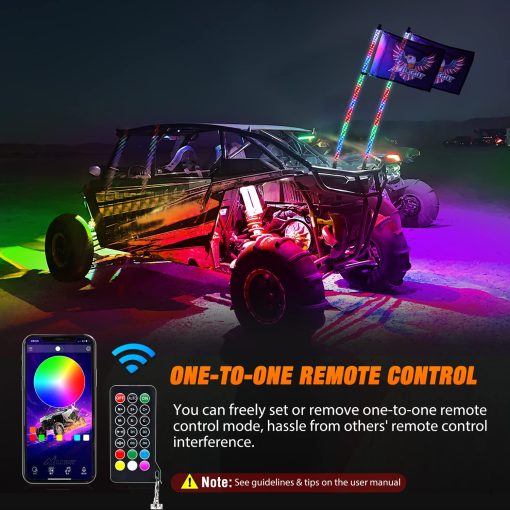 Nilight 2PCS 4FT RGB Luces de latigo LED y 4 PCS RGB Luces de roca Combo, Control Remoto y de la Aplicacion con Patrones de Seguridad de Luz de Parada de Giro de Persecucion DIY Luces Iluminadas de Antena para ATV UTV, Garantia de 2 Anos - Imagen 5