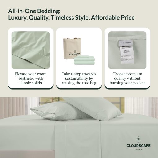 Juego de sabanas de algodon egipcio CLOUDSCAPE LINEN tamano King - 4 piezas, Mineral King Size Bed Sheets Set | Juego de sabanas de algodon egipcio de 1000 hilos | Hasta 16" de bolsillo profundo King Sheet Set - Mineral - Imagen 4