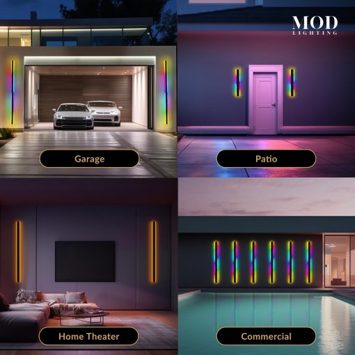 MOD LIGHTING Haylen RGB Modern Outdoor LED Wall Light - Tira larga de luces de pared perfecta para garaje, patio, porche, y otras areas exteriores - LED resistente al agua IP65 con 358 efectos de luz (47 pulgadas, RGB) - Imagen 4