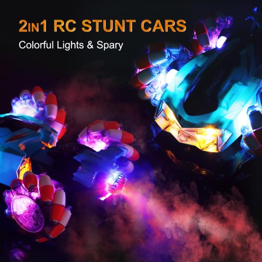 AEROQUEST 2 en 1 Coches de Acrobacias Control Remoto, Coche de deriva 4WD RC con Sonido Luz y Rociador 360? Rotativo Coches Recargables de Juguetes Geniales para Ninos y Ninas 6 7 8 9 10 11 12 - Imagen 3