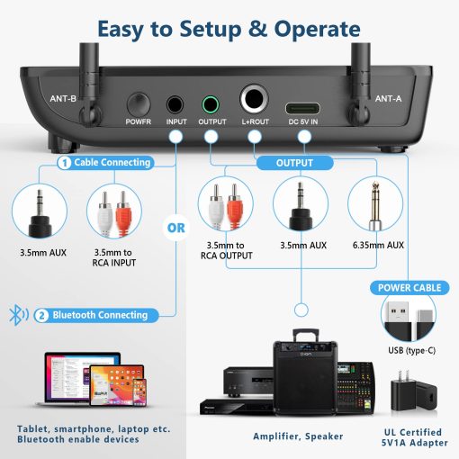 Microfono inalambrico Bietrun con Eco/Agudos/Graves, Rango UHF de 160 pies, Sistema de microfono de mano dinamico inalambrico UHF dual para Karaoke en casa, Reunion, Fiesta, Boda (Receptor con Bluetooth) - Imagen 4