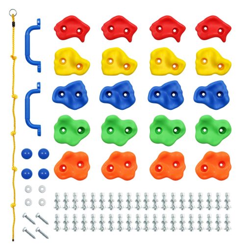Rainbow Craft DIY Monkey Rock Climbing Holds para Ninos - Juego de 20 Rocas de Escalada de Pared, 2 Manijas y 1 Cuerda de Escalada de 8 pies - Kit de Rocas de Escalada para Ninos