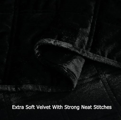 Set de Colcha de Terciopelo Negro Chezmoi Collection Piers Oversized King, Juego de 3 Piezas de Ropa de Cama de Terciopelo Difuso Lujoso y Ligero para Todas las Estaciones - Reverso de Microfibra Cepillada con Doble Costura Cuadrada - Imagen 7