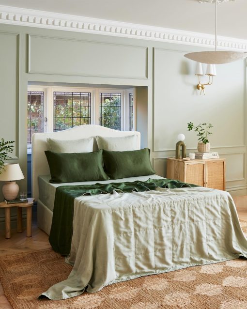 Colcha de lino Bed Threads - Lino 100% de lino frances y rayon derivado de bambu - Diseno reversible de dos tonos - Lavable a maquina - King/Cali King - Sage/Olive - Imagen 5
