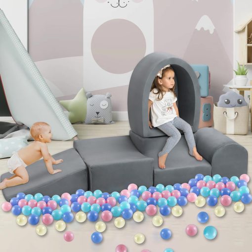 Juguetes de Escalada Suave para Ninos Pequenos Olasme, 5 Piezas de Bloques de Espuma y Piscina de Bolas para Ninos Pequenos, Bebes, Juego de Gimnasio Interior de Espuma (Gris) - Imagen 6