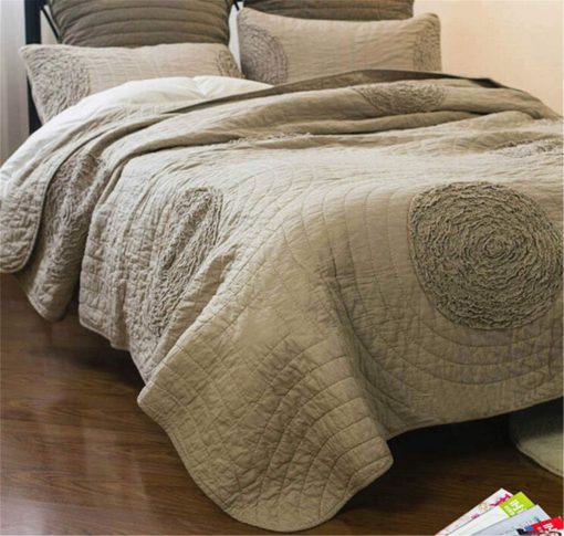 Juegos de Edredon ABREEZE de Algodon Rustico, Edredon y Cobertor Conjunto de Ropa de Cama Estilo Granja Desgastado Juegos de Colchas Lecho Taupe Gris Rey Patrones Florales Clasicos 3D - Imagen 4
