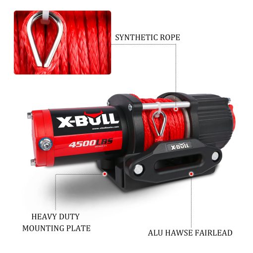 Cabrestante Electrico X-BULL 4500 lbs 12V con Cable Sintetico Impermeable, ATV/UTV Cabrestante con Control Remoto Inalambrico y Soporte de Montaje - Imagen 2