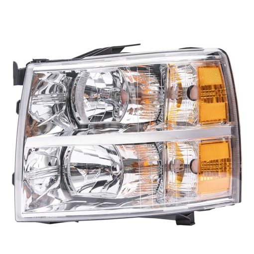 Faro delantero Cheda compatible con Chevy Silverado 1500 2007-2013 / Ajuste 07-14 Chevy Silverado 2500 3500 y Modelos HD (AWT Lente clara Carcasa cromada Indicador ambar, Estilo basico) - Imagen 3