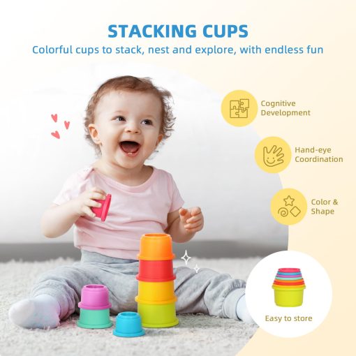 Juguetes Montessori para Bebes de 1 Ano, Kit Educativo de Aprendizaje 7 en 1 con Cubo Sensorial, Caja Apilable, Caja Educativa 3 en 1, Banco de Golpear y Vasos Apilables para Bebes - Imagen 7