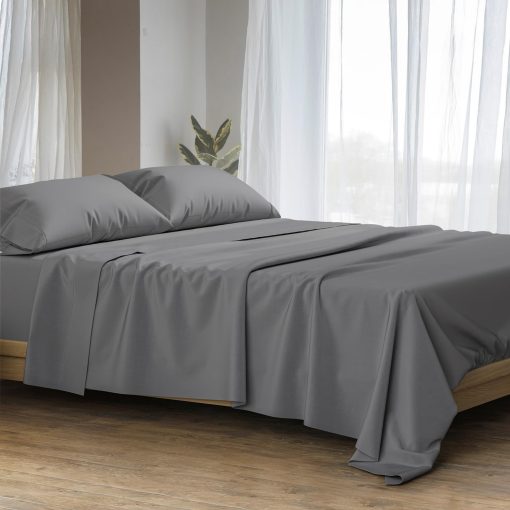 Juego de sabanas de algodon egipcio Ashton 100% algodon egipcio tamano Queen - 1500 Hilos 4 PC Juego de sabanas Queen Size, Sabanas de saten tejido Queen Size, Sabanas de alto hilo de cuenta, Bolsillo profundo de 19" - Gris Oscuro