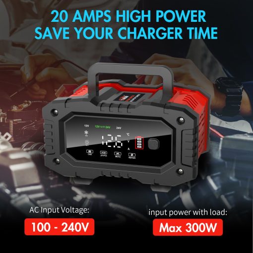 Cargador de Bateria YONHAN 20A 12V/24V LiFePO4 Plomo acido Mantenimiento Automatico de Bateria, Cargador de Bateria para Automovil con Reparacion de Bateria, Modo Invierno, para AGM, STD, Gel, Baterias de Ciclo Profundo - Imagen 3