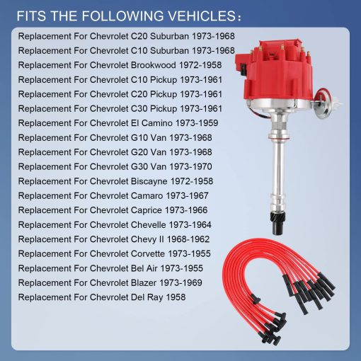 JDMSPEED Nuevo Distribuidor HEI con Cables de Bujia Kit de Encendido de Repuesto para Chevy SBC 350 BBC 454, Silicona - Imagen 2