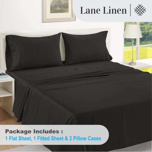 Juego de sabanas a rayas de 1000 hilos LANE LINEN - Sabanas de algodon egipcio 100%, 4 piezas para cama queen, sabanas y fundas de almohada de hotel, se adapta a colchones de hasta 16" - Negro - Imagen 4
