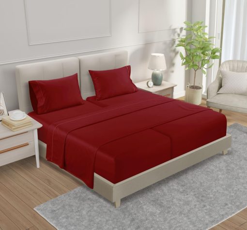 Juego de sabanas Chateau Home Collection 800 hilos 100% algodon egipcio tamano Split King 5 piezas Hotel Luxury Split King Sheets para cama ajustable Tejido de saten solido 16" Bolsillo profundo - Borgona
