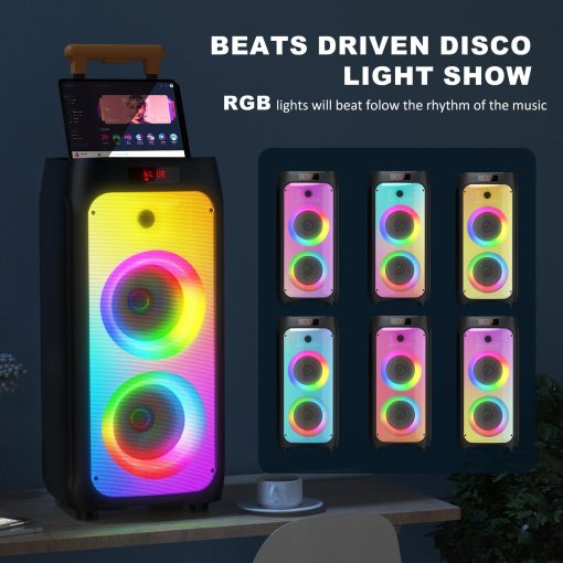 Maquina de Karaoke HWWR con 2 Microfonos Inalambricos, Altavoz Karaoke Bluetooth Portatil para Exteriores, Sistema de PA de Fiesta Grande con Luces de Discoteca para Reuniones, Los Mejores Regalos para la Familia - Imagen 4