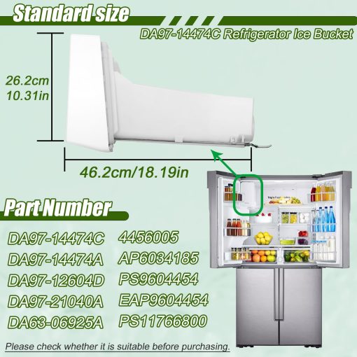 DA97-14474C, DA97-14474A Contenedor de hielo, Cubo de hielo, Compatible con refrigeradores Serie Samsung RF25, RF26, RF28, RF263, RF265, etc. Numero de parte: DA97-12604D, DA97-21040A, AP6034185, etc - garantia de 1 ano - Imagen 2