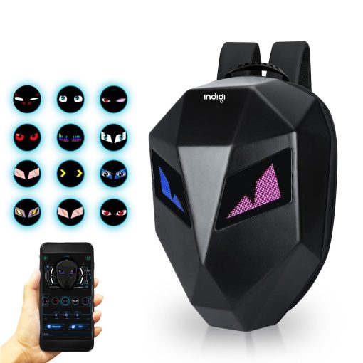 Mochila de Motocicleta con Armazon Rigido y LED Dos Ojos, Bolsa para Casco Expandible con LED para Viajes Diarios y Deportes al Aire Libre (Negro, Grande) - Imagen 2