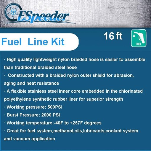 Kit de Manguera de Combustible SYKRSS 10AN 16FT, Manguera de Combustible Trenzada de Nailon y Acero Inoxidable, Manguera de Aceite/Gas/Combustible con 10 Adaptadores Giratorios para Manguera de Combustible - Negro - Imagen 5