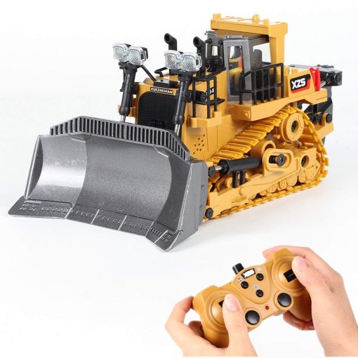 Juguete de Bulldozer RC WEECOC Juguete de Excavadora de Control Remoto Vehiculo de Ingenieria Juguetes de Camion RC para Ninos Navidad Cumpleanos (dorado)