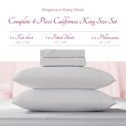 Juego de sabanas Carressa Linen 100% algodon egipcio tamano California King - 1200 hilos 4 piezas Cal King sabanas algodon egipcio, sabanas saten refrescantes, sabanas de alto hilo California King - Gris Claro - Imagen 3