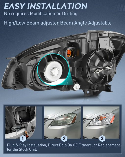 Ensamblaje de Faros Nilight Compatible con Nissan Altima 2002 2003 2004 Carcasa Cromada Reflector ambar Lente Clara Conjunto de Faros de Repuesto Lado del Conductor y del Pasajero, Garantia de 2 Anos - Imagen 7