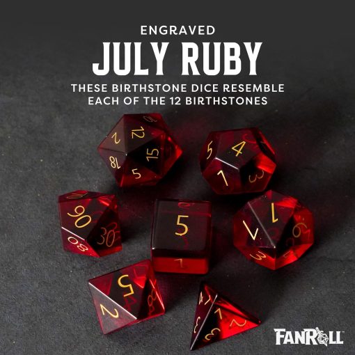 Set de Dados Poliedricos FanRoll de Metallic Dice Games 16mm de Piedra de Nacimiento: Grabados en Rubi de Julio, Dados de Rol para Dungeons and Dragons - Imagen 6