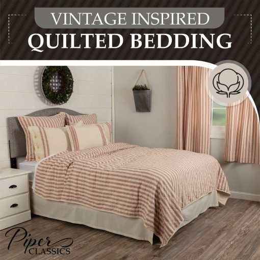 Colcha roja King Quilt de Piper Classics Market Place, Colcha de cama acolchada 100% algodon con rayas rojas, Edredon de cama Hand Quilted Grain Sack Bedding para decoracion bohemia, shabby chic y rustica de casa de campo (95?x105?) - Imagen 2