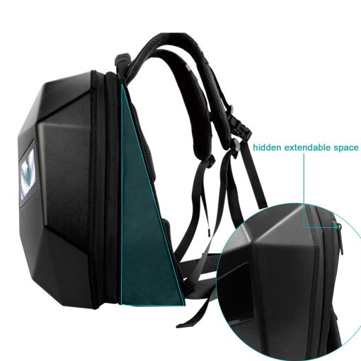 Mochila de Motocicleta con Armazon Rigido y LED Dos Ojos, Bolsa para Casco Expandible con LED para Viajes Diarios y Deportes al Aire Libre (Negro, Grande) - Imagen 5