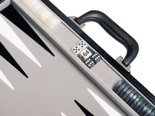 Set de Backgammon de Viaje - Piel Sintetica, Campo de Juego de Terciopelo - 15 pulgadas, Negro/Gris - Imagen 3
