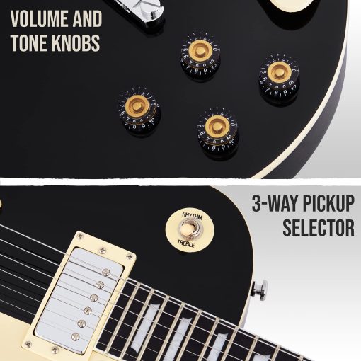 Guitarra Electrica LyxPro 39" Serie SB, Estilo LP para Principiantes, Intermedios y Profesionales Guitarra de Cuerpo Solido, Bonus 2-Pack de Puas, Madera de Caoba, Controles de Volumen/Tono, Pastillas de 3 vias - Negro - Imagen 3