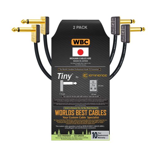 WORLDS BEST CABLES 2 Unidades - 4 Pulgadas - Cable de Pedal, Efectos, Patch, cable de instrumento PERSONALIZADO utilizando cable Mogami 2319 y conectores TS angulados de Eminence chapados en oro
