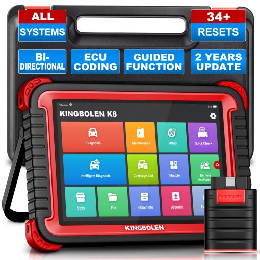 Escaner OBD2 KINGBOLEN K8, 2024 Herramienta de Escaneo Bidireccional 34+Reset, Codificacion ECU, Programa de Llaves, Funcion Guiada, Escaner de Diagnostico de Automoviles con Todos los Sistemas con 2 Años de Actualizaciones Gratuitas, Prueba Activa, AUTOAUTH de FCA