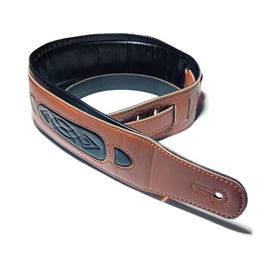 Correa de guitarra GeekPromise de grabado en relieve con aberturas, mas ancha y transpirable de cuero, adecuada para bajo electrico y guitarra tradicional (marron)
